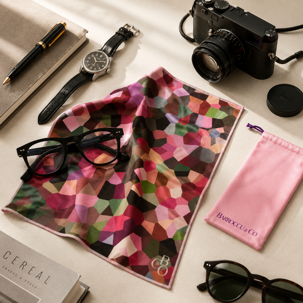 Maple optical-grade microfibre cloth presented for everyday lens care