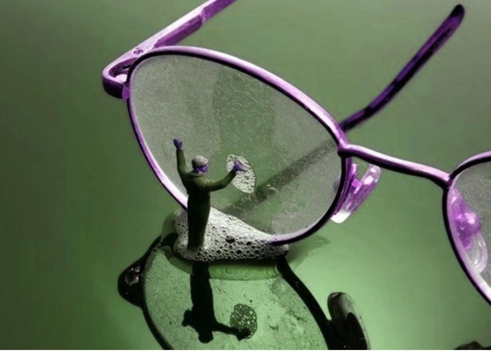 Dirty microfibre cloth cleaning coated glasses lens