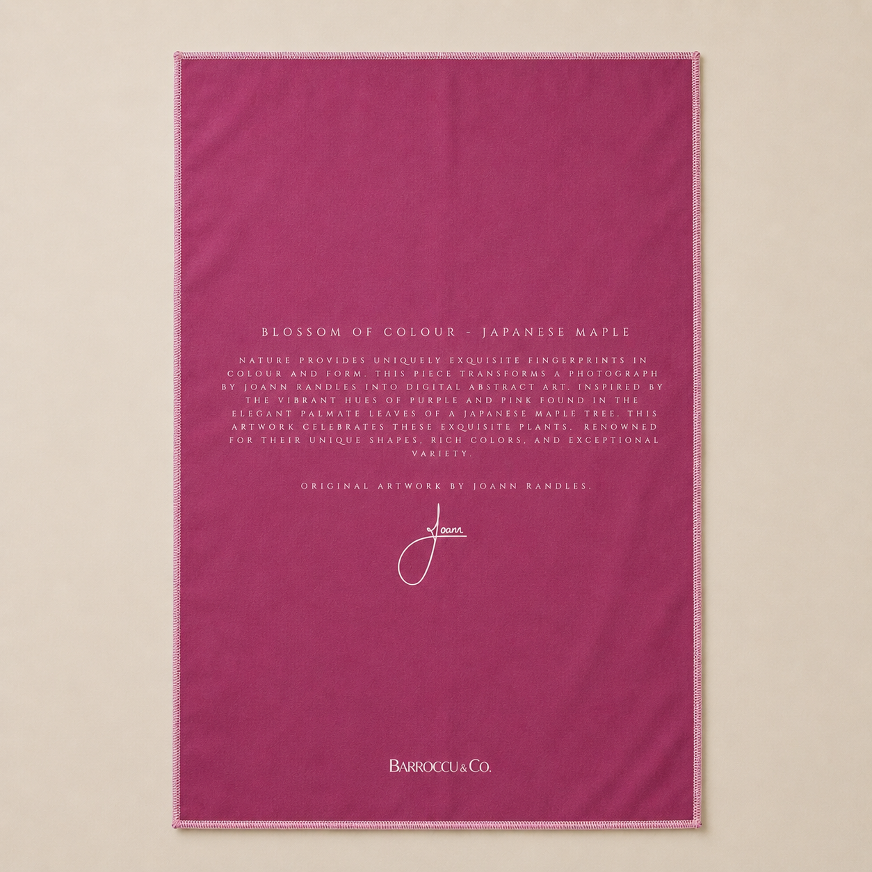 Reverse of the Maple cloth featuring its Japanese maple design story