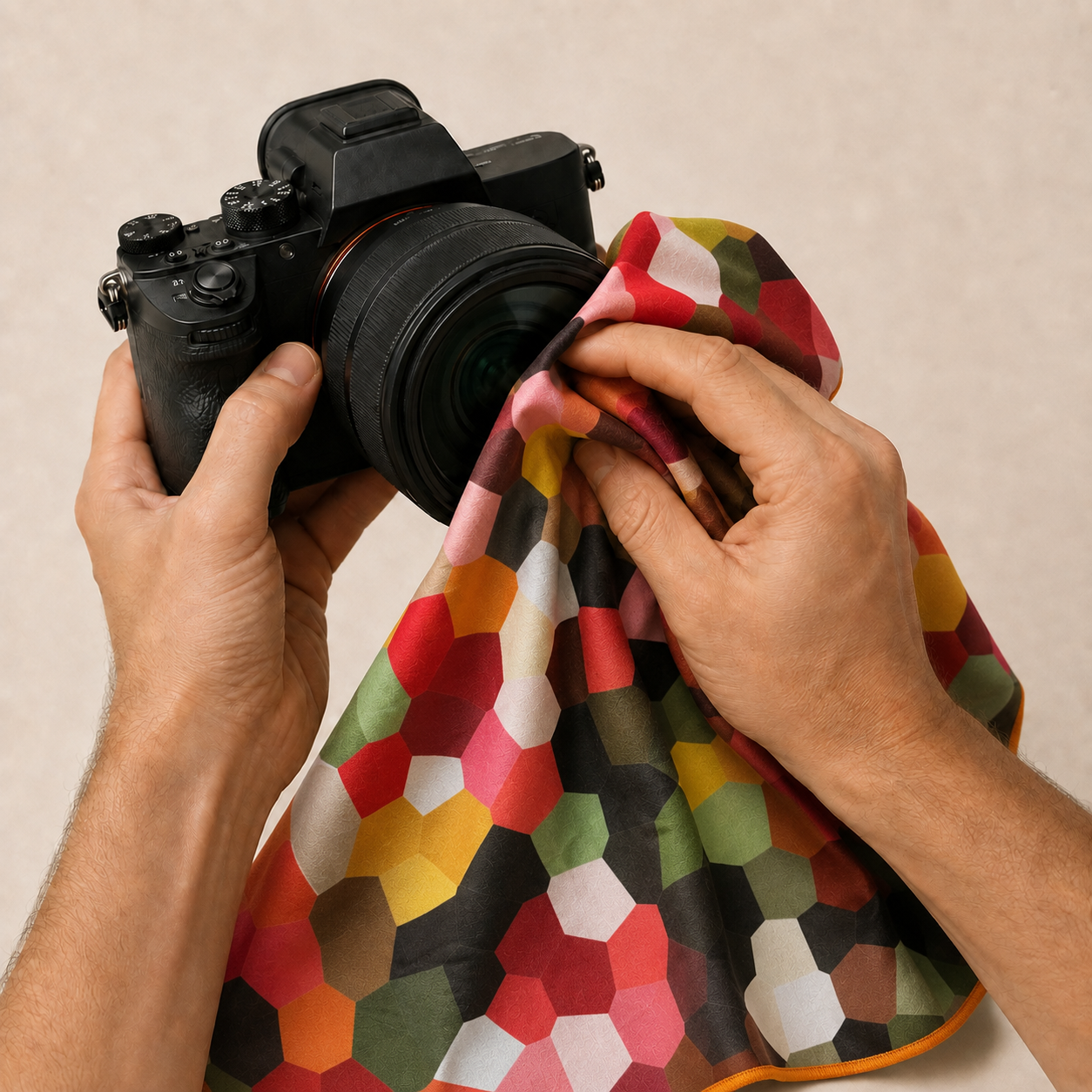 Barroccu & Co cloth cleaning a camera lens