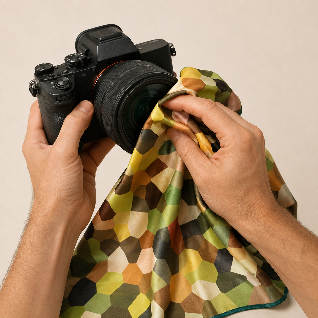 Ferns cloth being used with a camera lens