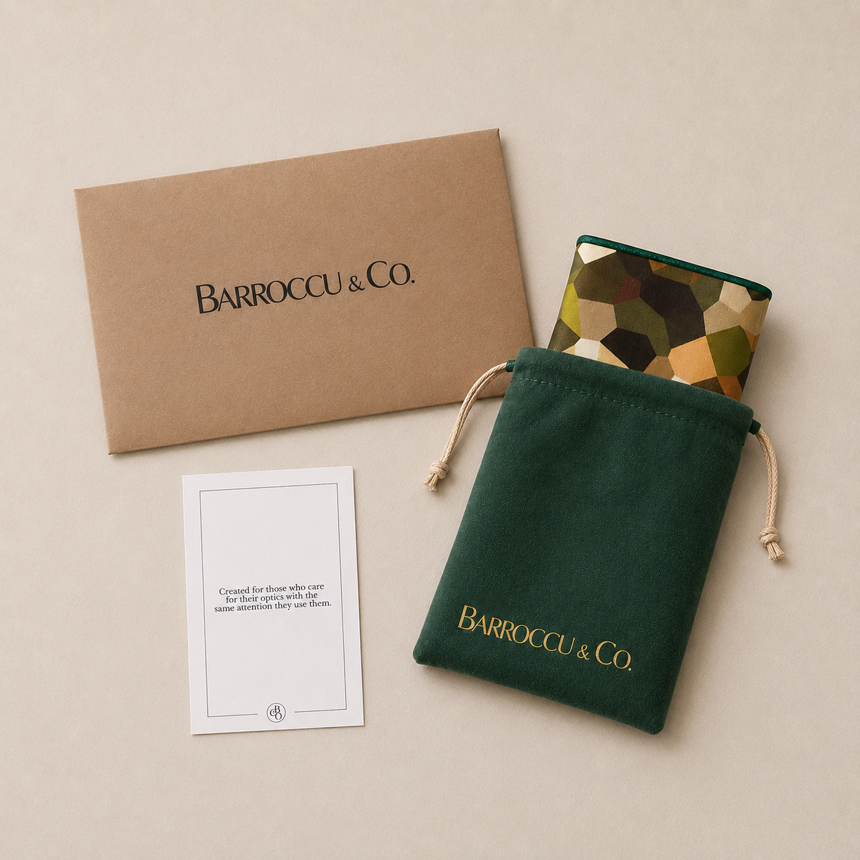Ferns packaging and black protective pouch