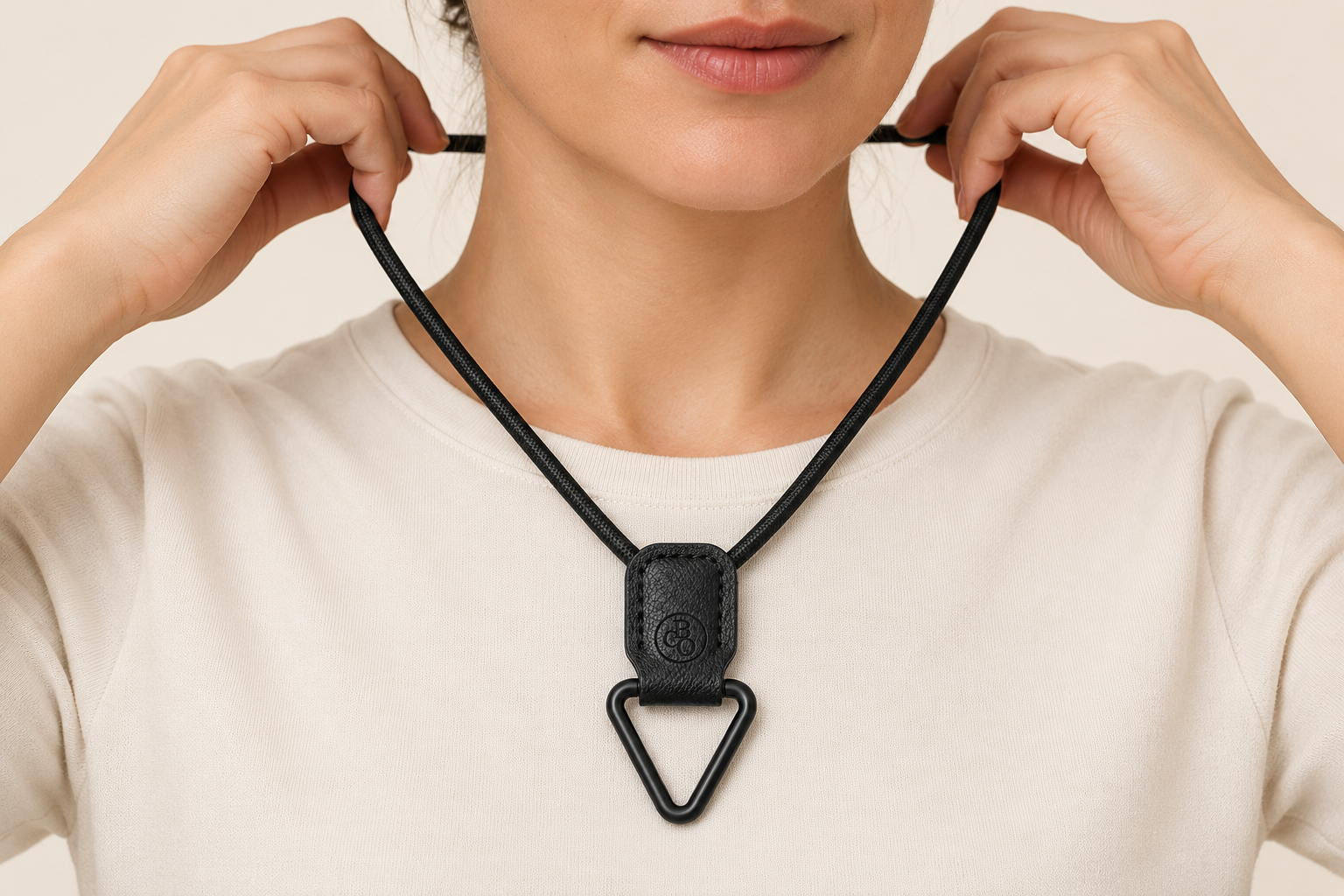 The Signature Eyewear Necklace being worn with the Signature Loop positioned at the front