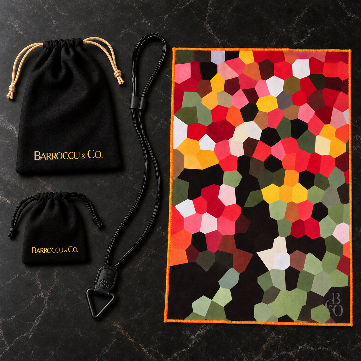 Carry & Care Collection with The Signature Eyewear Necklace, optical-grade microfibre cloth and included pouches