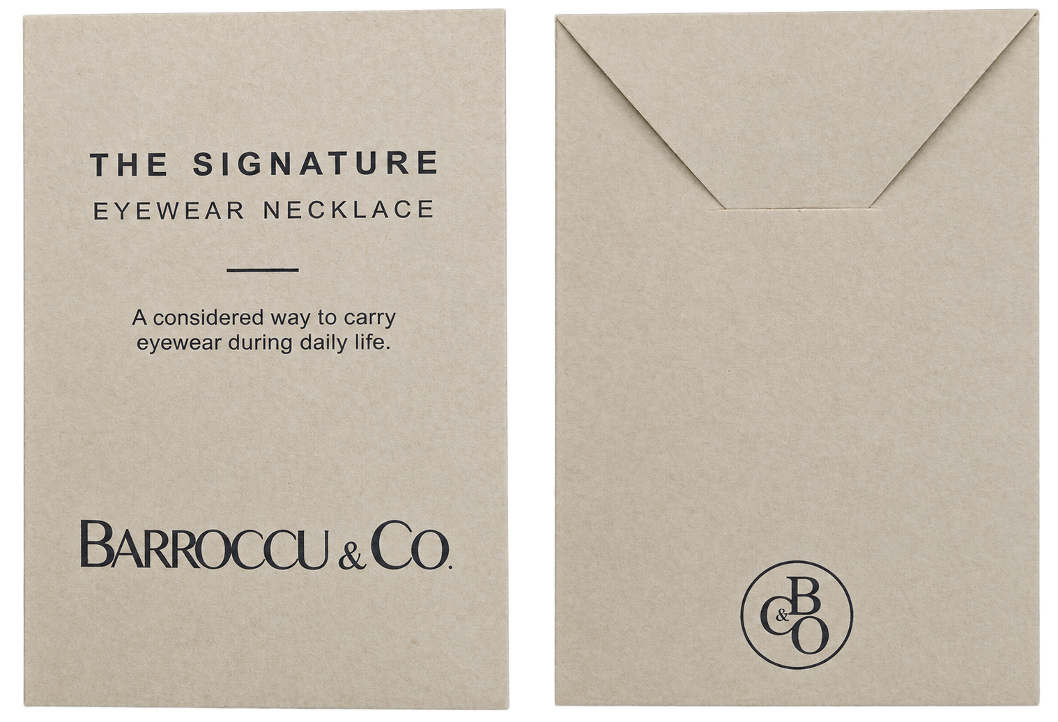 Front and back of The Signature's branded paper presentation envelope
